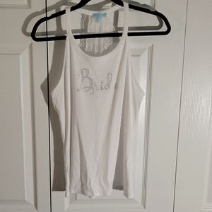 Betsey Johnson studded bride tank top with lace bow back, size medium white